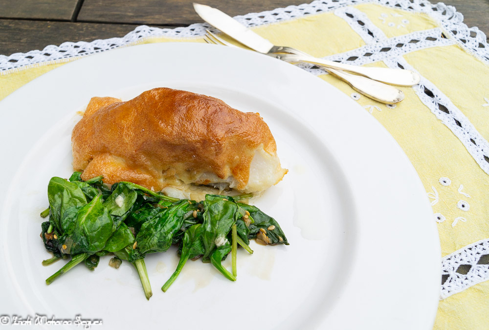 Bacalao gratinado con alioli