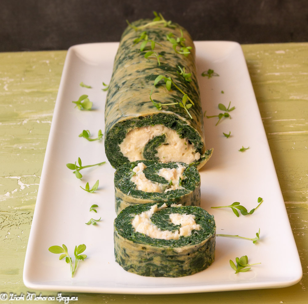 Rollo de espinacas relleno de merluza