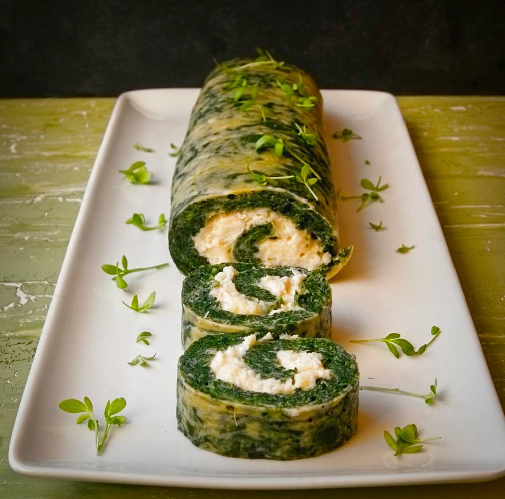 Rollo de espinacas relleno de merluza